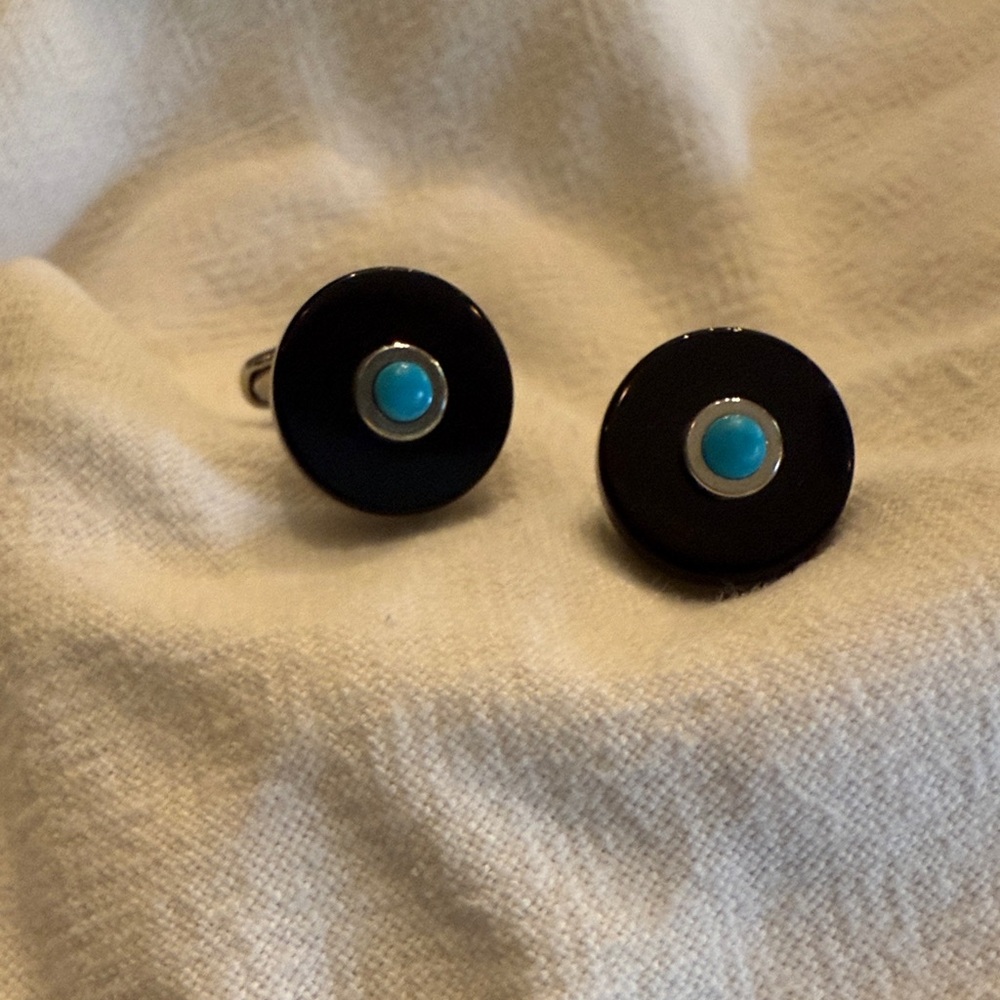 Black and Turquoise Round Cufflinks